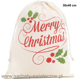 Worek ze świątecznym nadrukiem Merry Christmas, bawełna